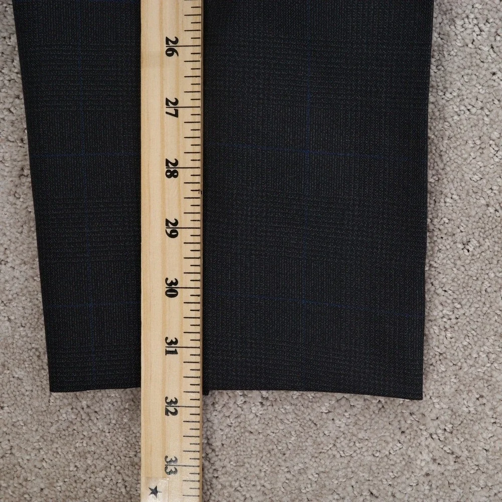 Ralph Lauren Suit Men 40T 36W 32L Black Blue Windowpane Plaid‎ 3 Button Wool VTG